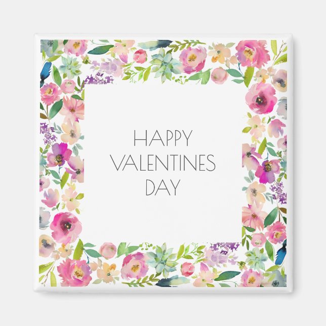 Happy Valentines Watercolor Floral Love You Name Magnet (Front)