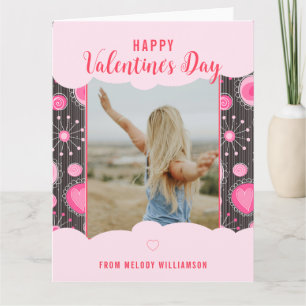 Happy Valentines Whimsical Pink hearts flower Name Card