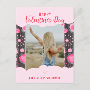 Happy Valentines Whimsical Pink hearts flower Name Holiday Postcard