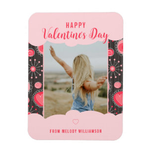Happy Valentines Whimsical red hearts flowers Name Magnet