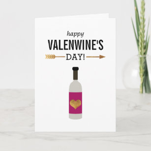 Happy Valenwine's Day with Bottle of Wine Holiday Card