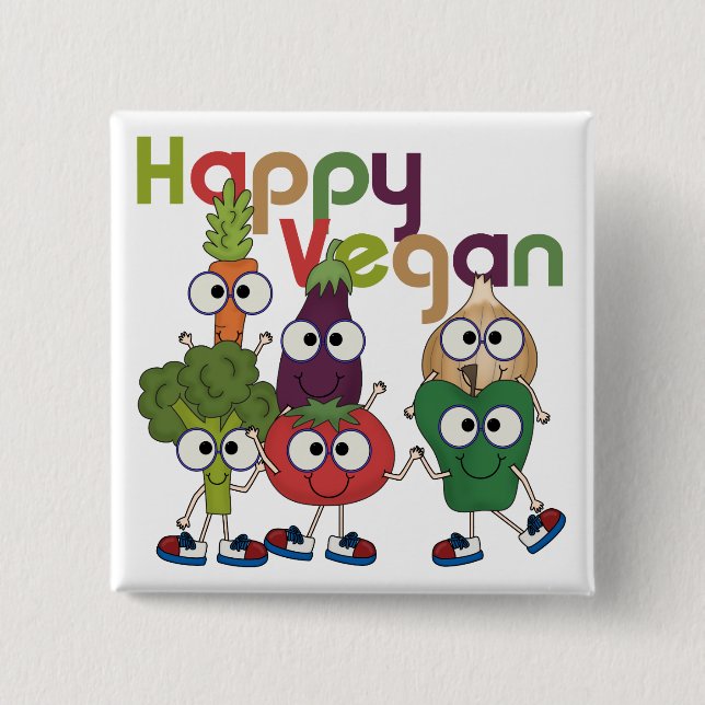 Happy Vegan 15 Cm Square Badge (Front)