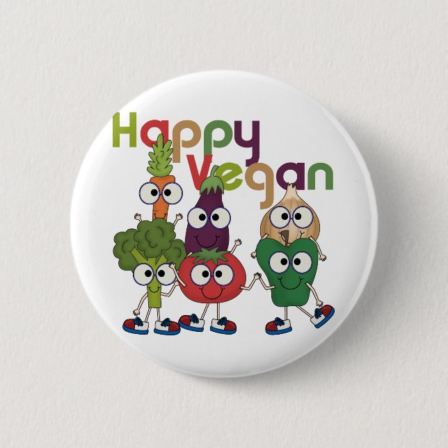 Happy Vegan 6 Cm Round Badge (Front)