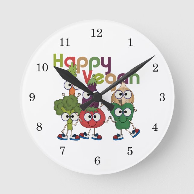 Happy Vegan Round Clock (Front)