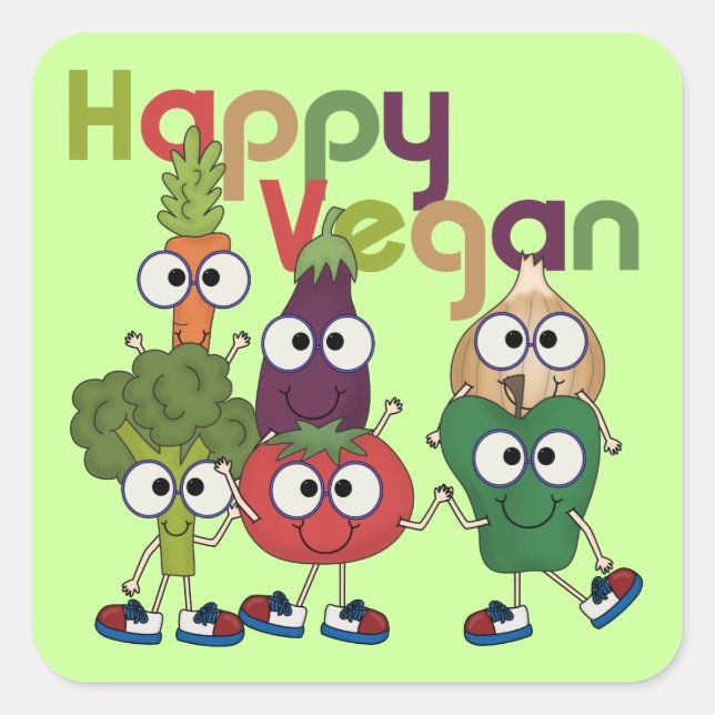 Happy Vegan Square Sticker (Front)