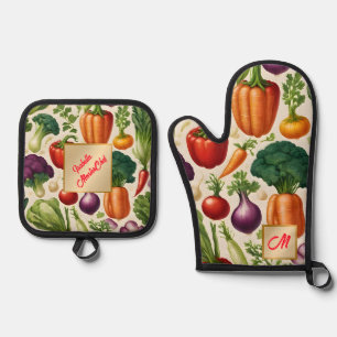 Happy Vegetables Healthy Food Modern Collection Oven Mitt & Pot Holder Set