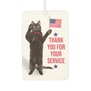 Happy Veterans Day Cat Holding Flag and Saluting Car Air Freshener