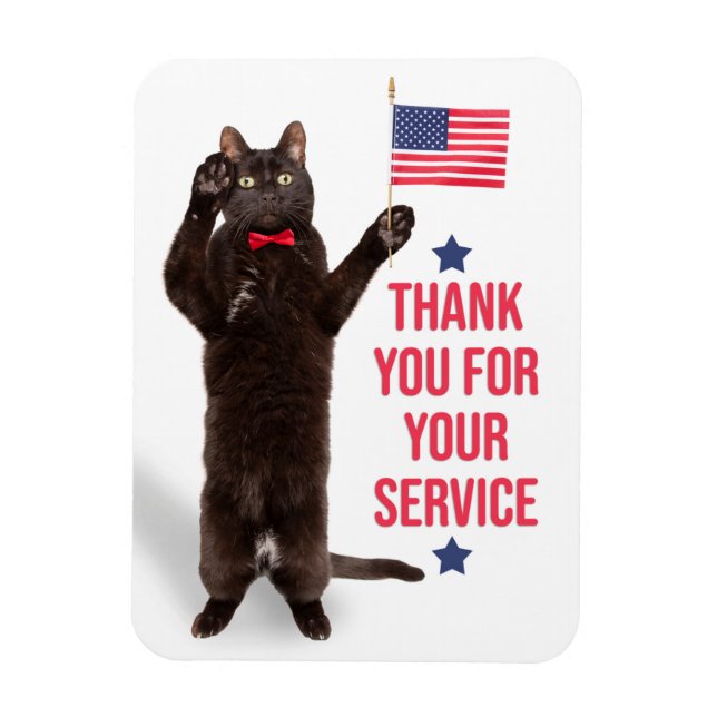 Happy Veterans Day Cat Holding Flag and Saluting Magnet (Vertical)