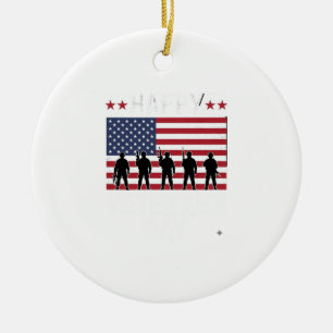 Happy Veterans Day Flag Silhouette Vector Design_1 Ceramic Tree Decoration