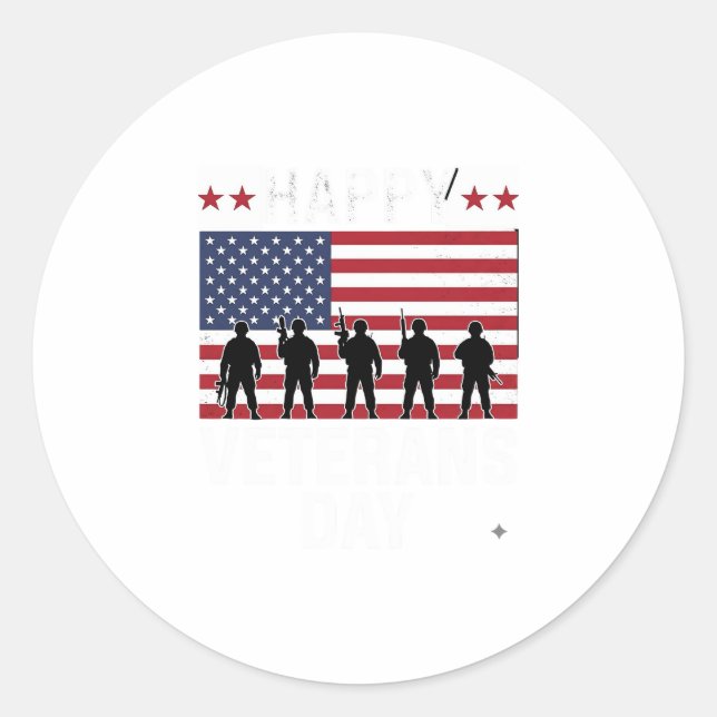 Happy Veterans Day Flag Silhouette Vector Design_1 Classic Round Sticker (Front)
