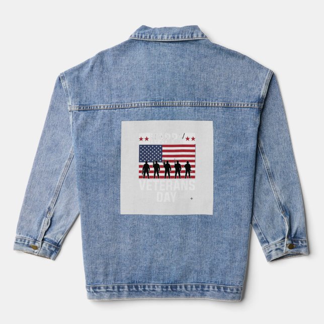 Happy Veterans Day Flag Silhouette Vector Design_1 Denim Jacket (Back)