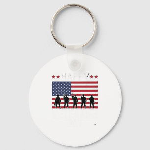 Happy Veterans Day Flag Silhouette Vector Design_1 Key Ring