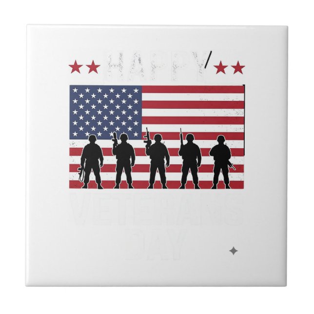 Happy Veterans Day Flag Silhouette Vector Design_1 Tile (Front)