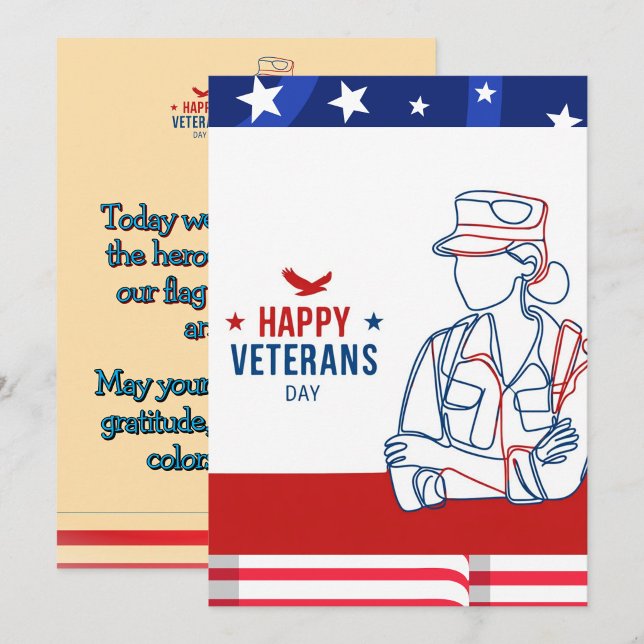 Happy Veterans Day Line Art Card  ("Honoring the Brave")