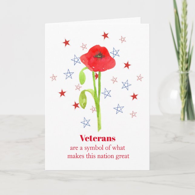 Happy Veterans Day Poppy Flower Patriotic Stars Card (Front)