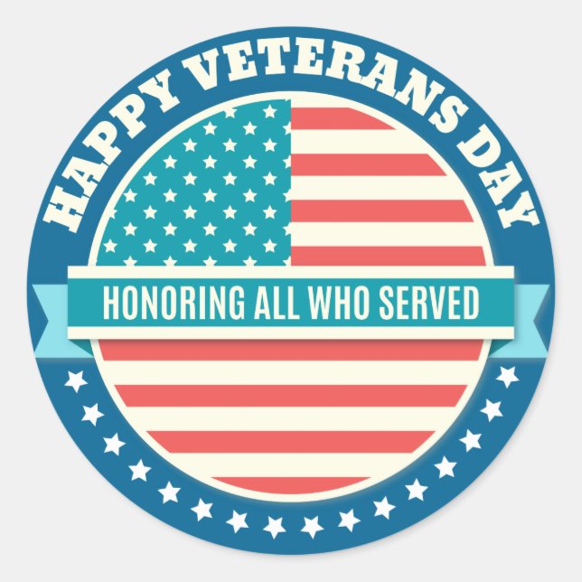 Happy Veterans Day USA flag dark blue background Classic Round Sticker (Front)