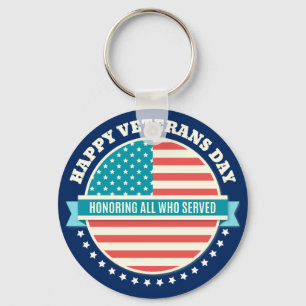 Happy Veterans Day USA flag dark blue background Key Ring