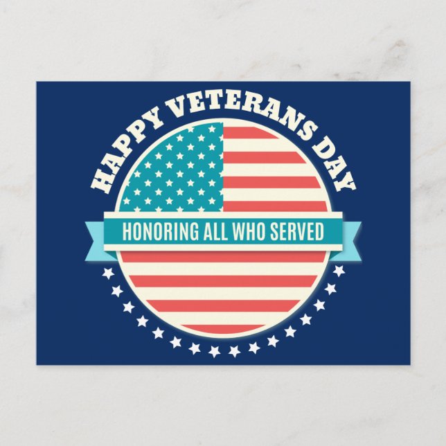 Happy Veterans Day USA flag dark blue background Postcard (Front)