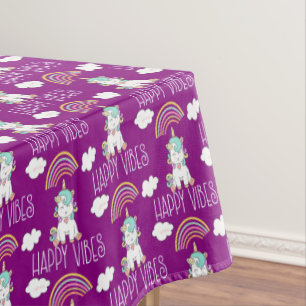 Happy Vibes Awesome Rainbow & Unicorn Tablecloth