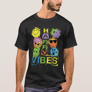 Happy Vibes Colourful Happy Faces Graphic Novelty T-Shirt