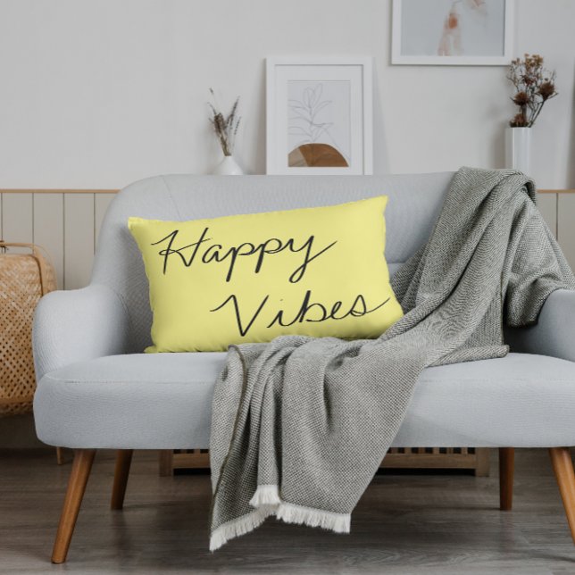 Happy Vibes Cursive Typography Handwritten  Decorative Cushion (Creator Uploaded)
