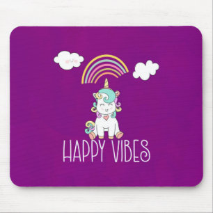 Happy Vibes Cute Smiling Unicorn Mouse Mat