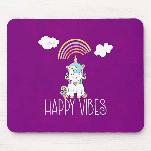 Happy Vibes Cute Smiling Unicorn Mouse Mat (Front)