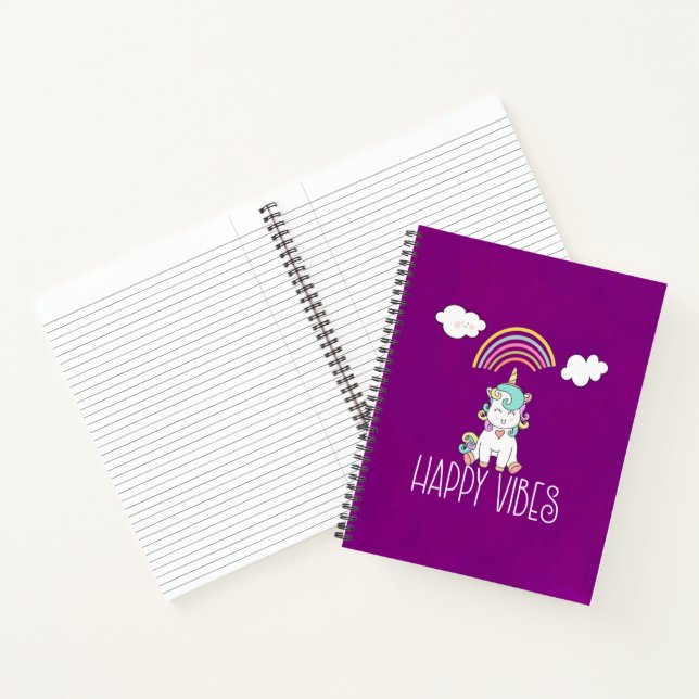 Happy Vibes Cute Smiling Unicorn Notebook (Inside)