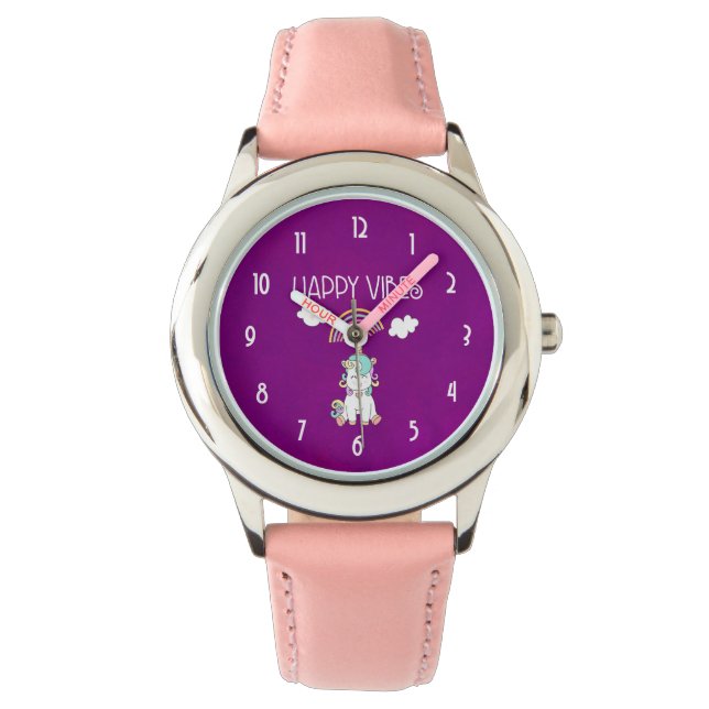 Happy Vibes Cute Smiling Unicorn Watch (Front)