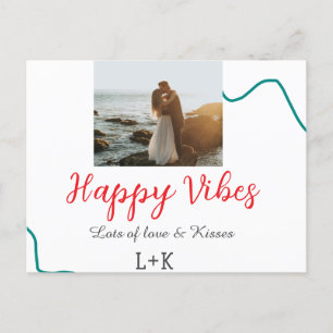 Happy Vibes holiday couple name date wedding red Postcard
