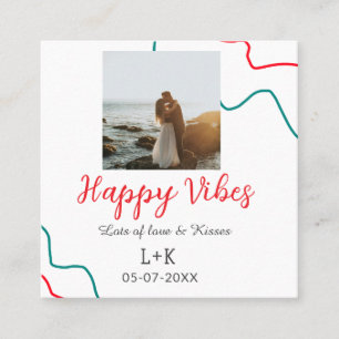 Happy Vibes holiday couple name date wedding red  Square Business Card