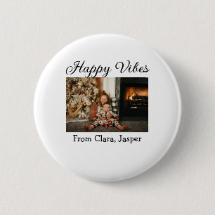 Happy vibes kids family Christmas photo Invitation 6 Cm Round Badge