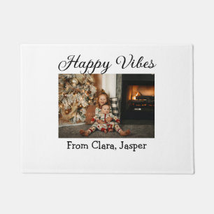 Happy vibes kids family Christmas photo Invitation Doormat