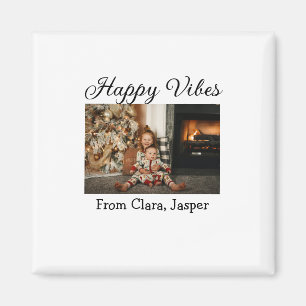 Happy vibes kids family Christmas photo Invitation Magnet