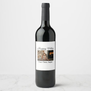 Happy vibes kids family Christmas photo Invitation Wine Label