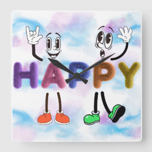 Happy Vibes Square Wall Clock