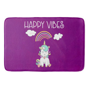Happy Vibes Typography Awesome Rainbow & Unicorn Bath Mat