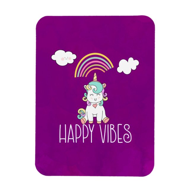 Happy Vibes Typography Cute Smiling Unicorn Magnet (Vertical)