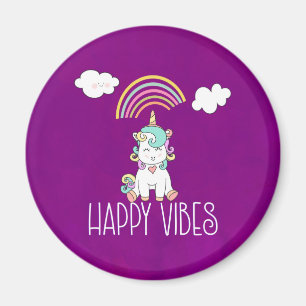 Happy Vibes Typography Cute Smiling Unicorn Magnet