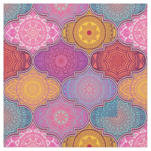 Happy Vibrant Colourful Tribal Bohemian Pattern Fabric (Close Up)