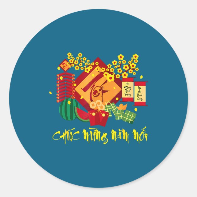 Happy Vietnamese Lunar Chuc Mung Classic Round Sticker (Front)