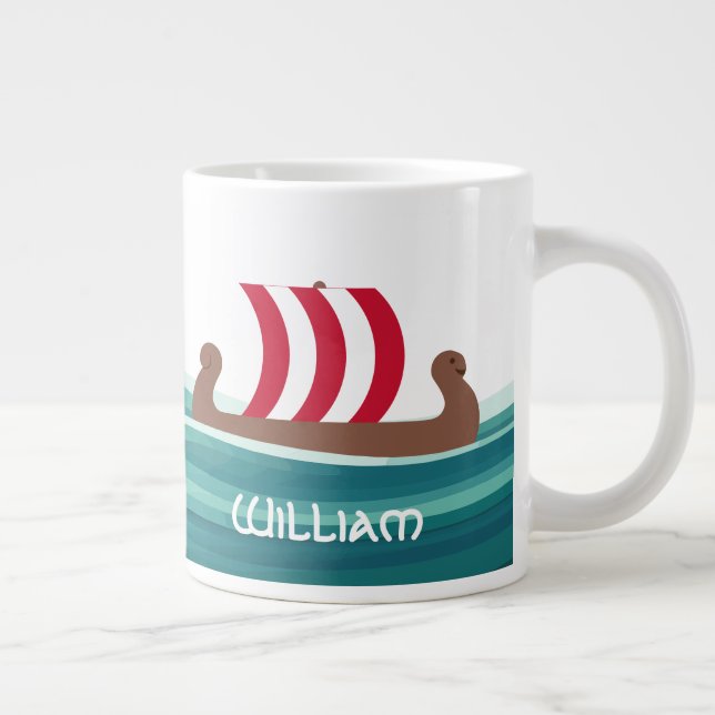 Happy Viking Ship Large Coffee Mug (Right)