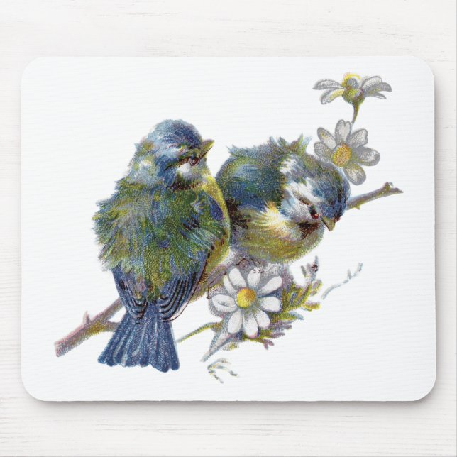 Happy Vintage Birds Mouse Mat (Front)