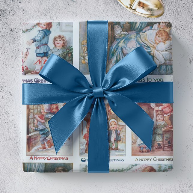 Happy Vintage Christmas Children Greeting Cards Wrapping Paper (Creator Uploaded)