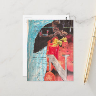 Happy Vintage Couple Date Night and Drinks Postcard