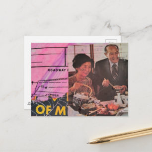 Happy Vintage Couple Eating Postcard