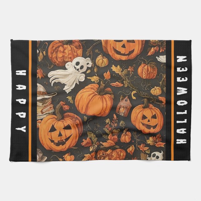 Happy Vintage Halloween Collection Tea Towel (Horizontal)