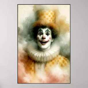 Happy Vintage Watercolor Clown With a Joyful Grin Poster
