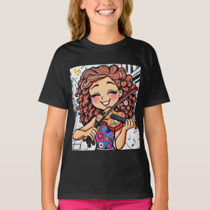 Happy Violin Girl Cartoon for Music Lovers T-Shirt