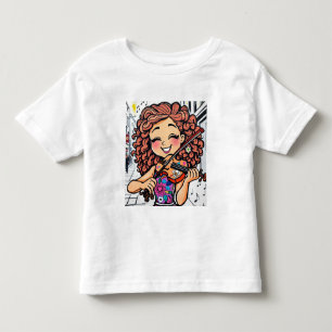 Happy Violin Girl Cartoon for Music Lovers Toddler T-Shirt